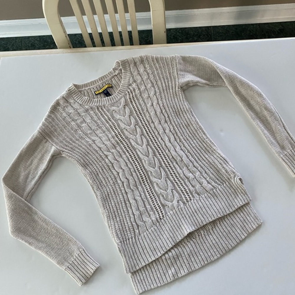 PRINCE & FOX AEROPOSTALE CREAM CREW NECK CABLE KNIT STYLE SWEATER SIZE SMALL